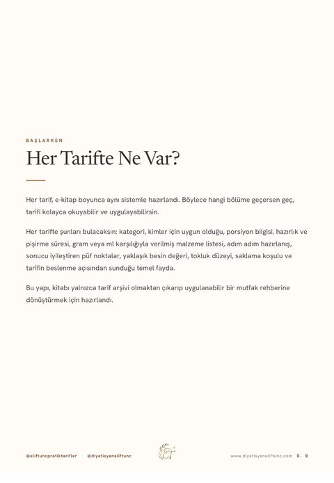 Pratik Tarifler iç sayfa; Her Tarifte Ne Var?