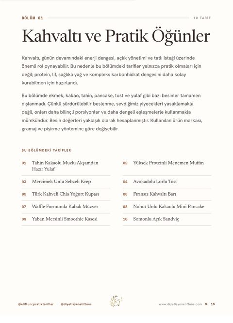Pratik Tarifler iç sayfa; bölüm girişi, Kahvaltı ve Pratik Öğünler