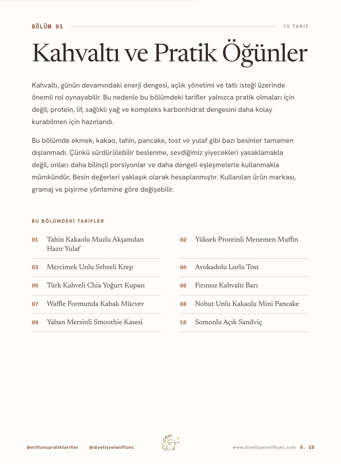 Pratik Tarifler iç sayfa — bölüm girişi, Kahvaltı ve Pratik Öğünler