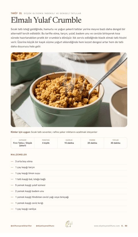 Pratik Tarifler iç sayfa; dengeli tatlılar, Elmalı Yulaf Crumble