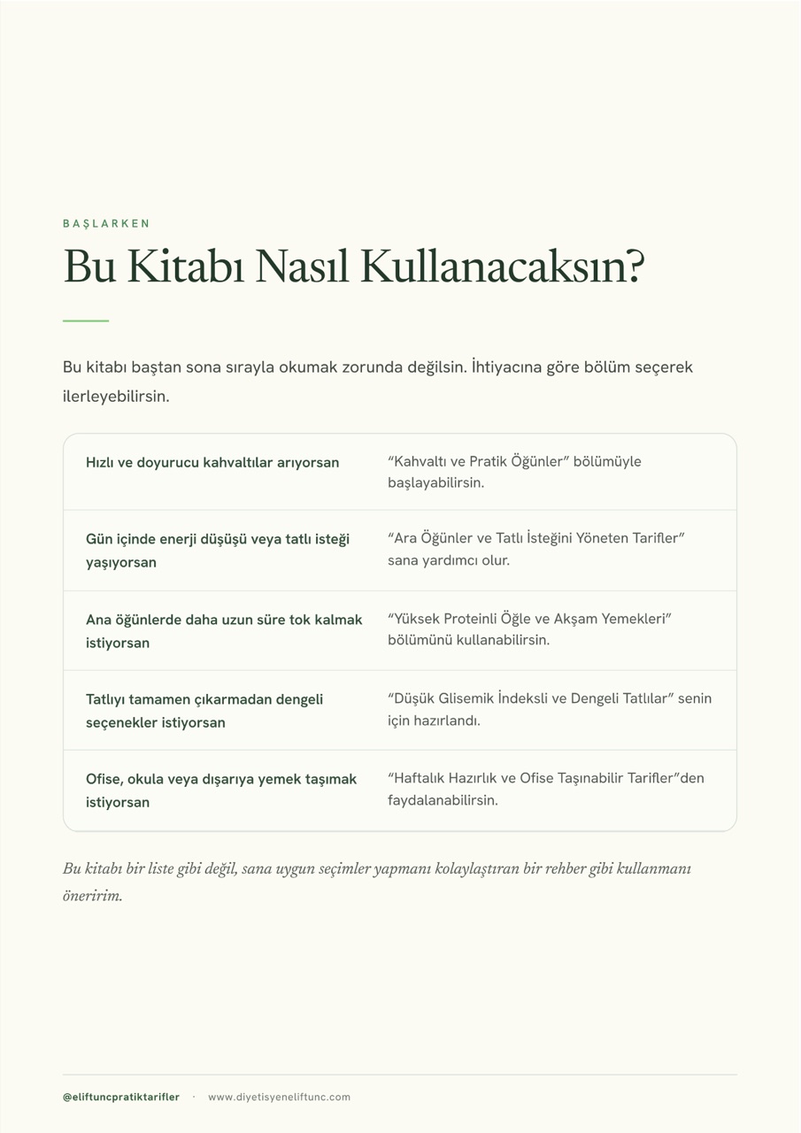 Dengeli Mutfak iç sayfa — Bu kitabı nasıl kullanacaksın
